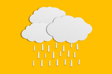 cloud and rain paper white paper cut and paste paper Speech balloon on yellow background.