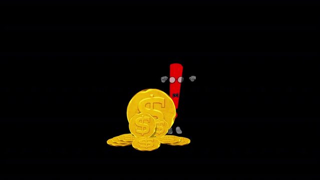 Mr. Signal and Dollar Coin, Animation.Full HD 1920&times;1080. 09 Second Long.Transparent Alpha Video. Loop