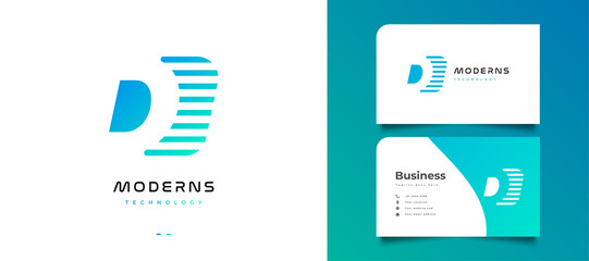 Obraz premium Abstract Letter D Logo Design with Striped Lines Style. Modern and Futuristic B Initial Logo for Business or Technology