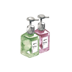 Obraz premium 緑と紫のプッシュ式ボトル、素材