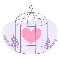 The heart symbol is in the bird cage flat design.