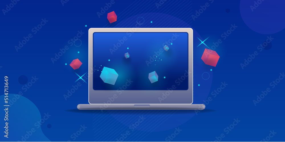Poster 3d concept - blockchain digital technology cyberspace decentralized communication system.