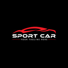 Abstract Red Car Logo Template with Black Background. Sport Car silhouette for Automotive Company logo