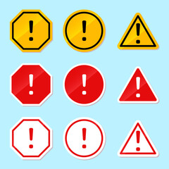 danger warning sign and symbols icon in yellow red white color with exclamation mark set collection illustration