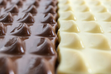 white chocolate and milk chocolate or dark chocolate concept background with delicious and creamy quality with text area
