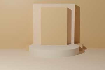 Podium in abstract yellow composition, 3d render, 3d illustration, modern color, minimalist design.