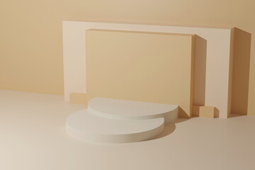 Podium in abstract yellow composition, 3d render, 3d illustration, modern color, minimalist design.