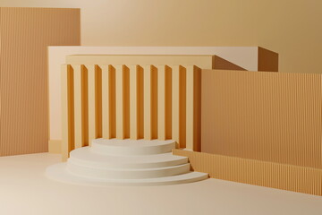 Podium in abstract yellow composition, 3d render, 3d illustration, modern color.
