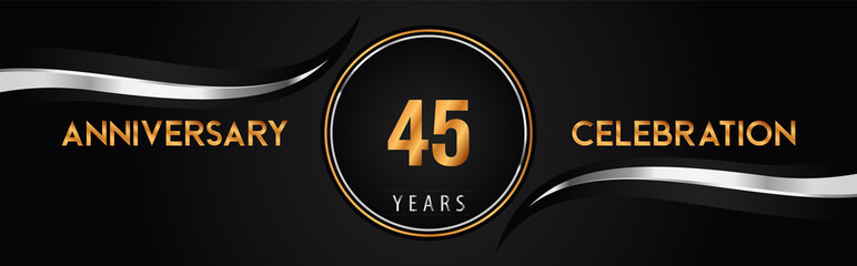45th golden and silver anniversary logo vector. Premium design for marriage, greetings card, graduation, birthday party, ceremony. 45 years anniversary celebration background.