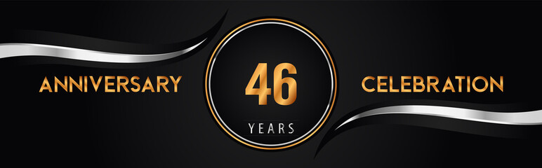 46th golden and silver anniversary logo vector. Premium design for marriage, greetings card, graduation, birthday party, ceremony. 46 years anniversary celebration background.