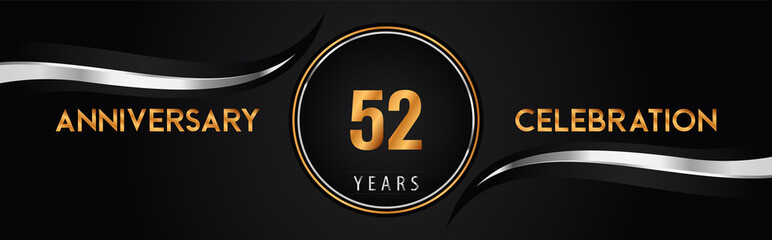52th golden and silver anniversary logo vector. Premium design for marriage, greetings card, graduation, birthday party, ceremony. 52 years anniversary celebration background.