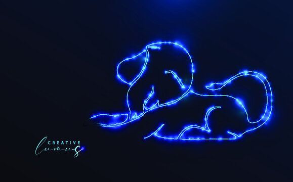 Lion icon illuminated with stars and lines. Zodiac symbol template, neon effect, starry in the universe. Model: futuristic glowing, big data, ai, technology, astrology