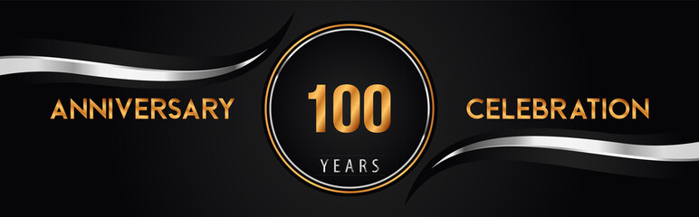 100th golden and silver anniversary logo vector. Premium design for marriage, greetings card, graduation, birthday party, ceremony. 100 years anniversary celebration background.