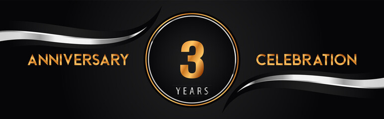3rd golden and silver anniversary logo vector. Premium design for marriage, greetings card, graduation, birthday party, ceremony. 3 years anniversary celebration background.