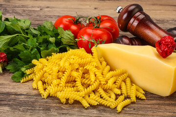 Raw Italian pasta Fusilli for cooking