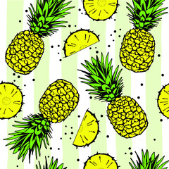 Colorful pineapple vector background. Cute summer pattern. Seamless textile illustration.