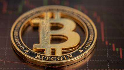 Bitcoin coin (BCT)  is placed on the screen with a downtrend candlestick chart. Cryptocurrency Trading Ideas