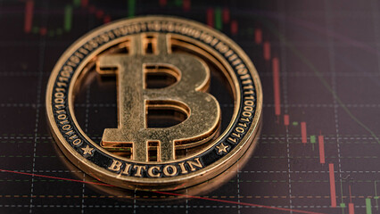 Bitcoin coin (BCT)  is placed on the screen with a downtrend candlestick chart. Cryptocurrency Trading Ideas