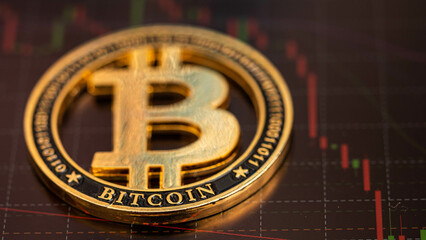 Bitcoin coin (BCT)  is placed on the screen with a downtrend candlestick chart. Cryptocurrency Trading Ideas