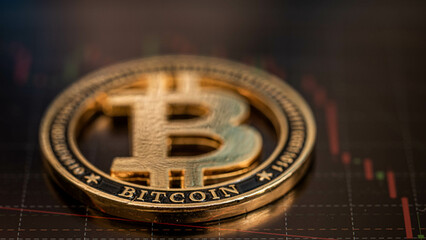 Bitcoin coin (BCT)  is placed on the screen with a downtrend candlestick chart. Cryptocurrency Trading Ideas