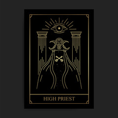 High priest magic major arcana tarot card in golden hand drawn style
