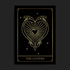The lovers magic major arcana tarot card in golden hand drawn style