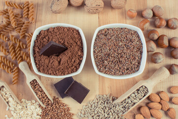 Natural ingredients containing magnesium, vitamins, minerals and dietary fiber. Healthy nutrition