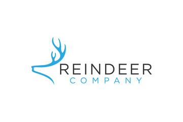 Reindeer head antler logo design, animal icon silhouette simple minimalist