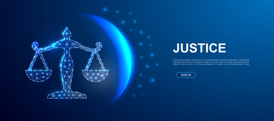 Scales 3d polygonal symbol for landing page template. Low poly Balance illustration for advertising page design. Justice design illustration concept.