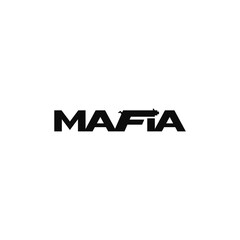 Mafia text, concept with gun. Typography logo design.