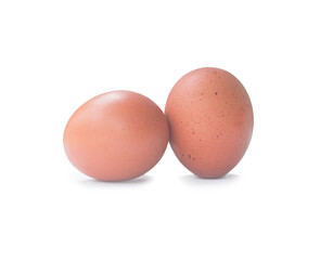 Two fresh brown chicken egss isolated on white background with clipping path