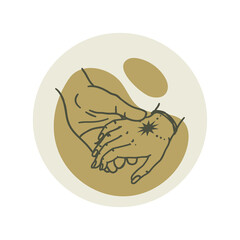 Esoteric icon for a blog with a male and female hand, a symbol of a relationship in a couple. Mystical or magical blog in boho style on social networks.