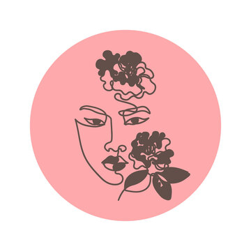 Girl with camellias in her hair icon for social media. Cosmetics, fashion and beauty Asian women Korean cosmetics