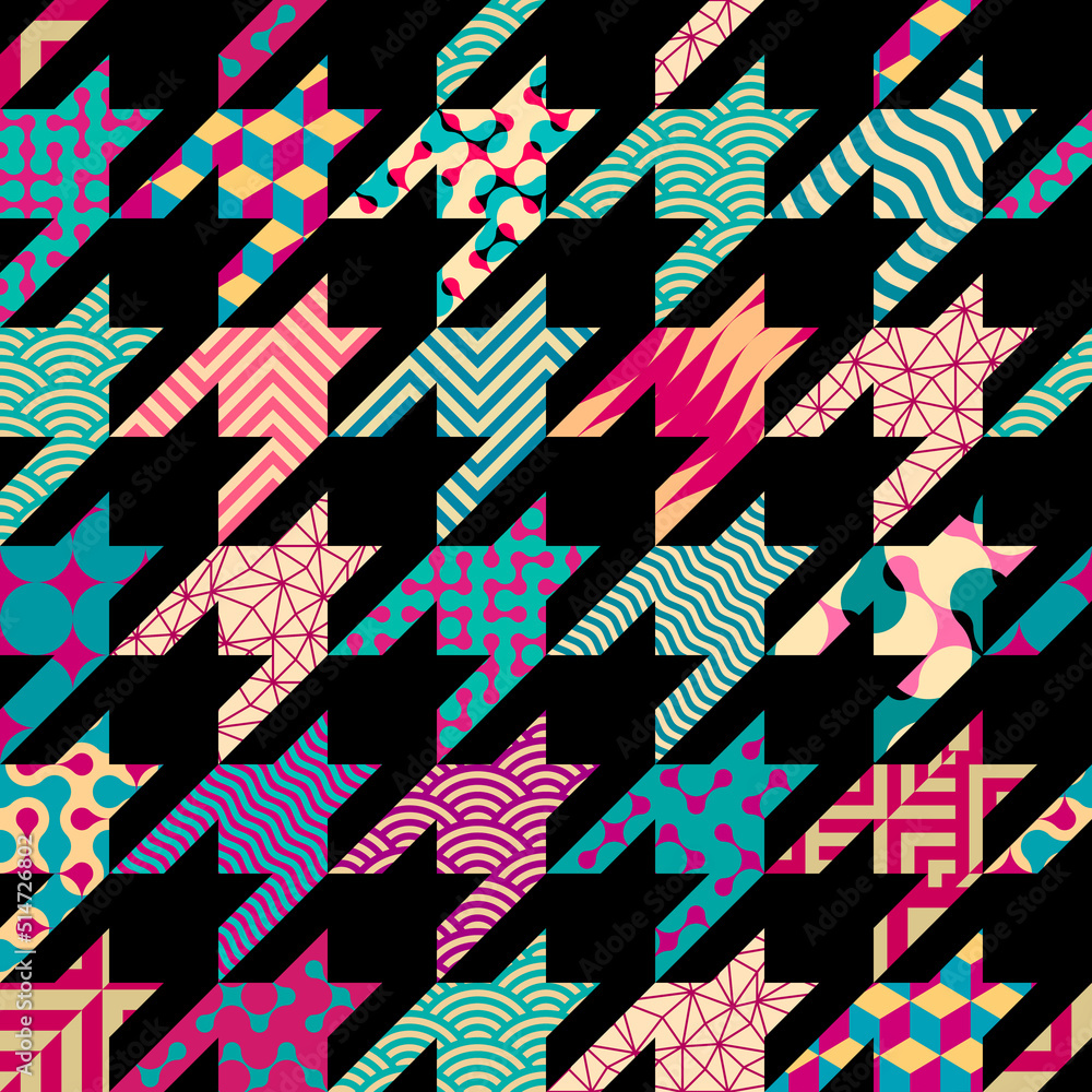 Poster geometric collage in retro patchwork geometric style. vector image