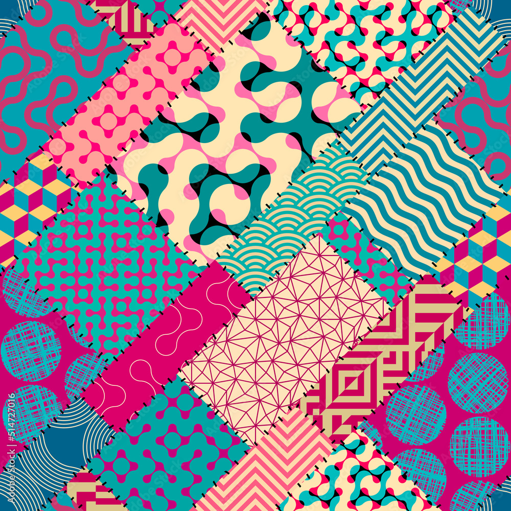 Poster Patchwork textile pattern. Seamless quilting design background.