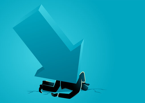 Business concept illustration of a businessman hit by arrow sign