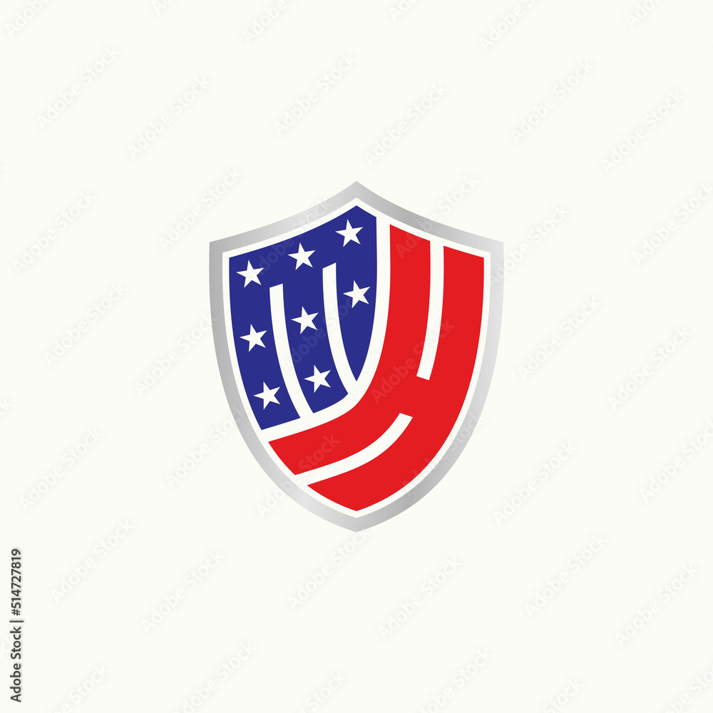 Poster simple but unique shield or guard emblem with letter or word mh font inside image graphic icon logo 