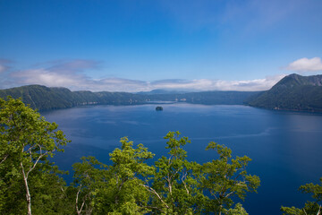 View of Lake Mashu from third observation deck, Hokkaido, Japan