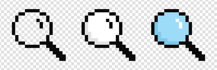 Pixel magnifying glass. Set. Search concept. Loupe. Vector illustration
