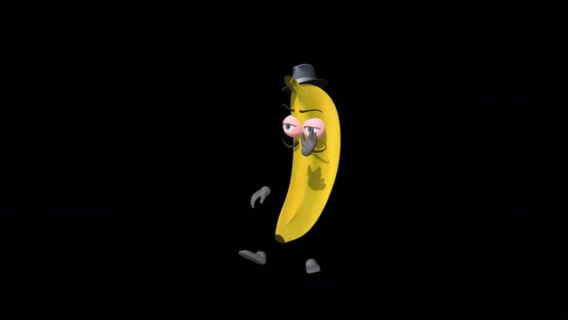 Cartoon Banana Dance III, Banana Loop Dance II,Animation.Full HD 1920×1080. 28 Second Long.Transparent Alpha Video.