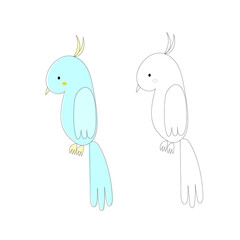 鳥　青　インコ　線画