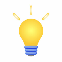 3d Realistic yellow lightbulb vector illustration.