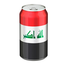 Iraqi flag painted on the drink metallic can. 3D rendering