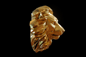 Lowpoly Lion Gold head Origami Isolated on black background