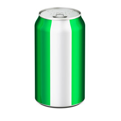 Nigerian flag painted on the drink metallic can. 3D rendering