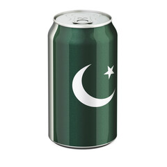 Pakistani flag painted on the drink metallic can. 3D rendering