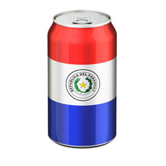 Paraguayan flag painted on the drink metallic can. 3D rendering