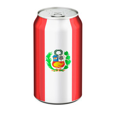 Peruvian flag painted on the drink metallic can. 3D rendering