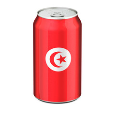Tunisian flag painted on the drink metallic can. 3D rendering