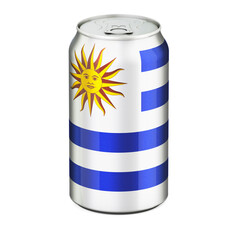 Uruguayan flag painted on the drink metallic can. 3D rendering